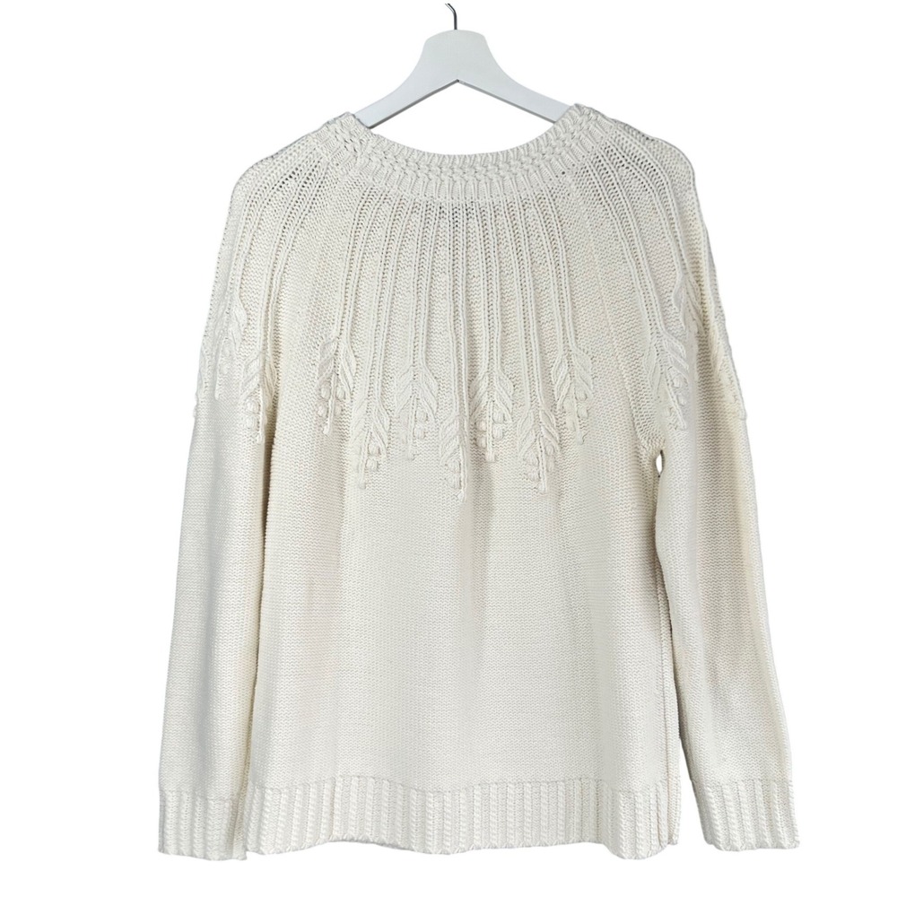 Talbots Ivory Cotton Blend Cable Knit Leaf Yoke Pullover Sweater Womens Large